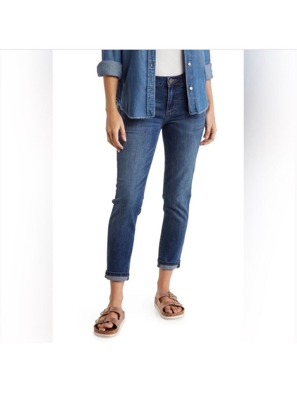 KUT FROM THE KLOTH Katy ankle length jeans straight leg denim blue distressed 8
